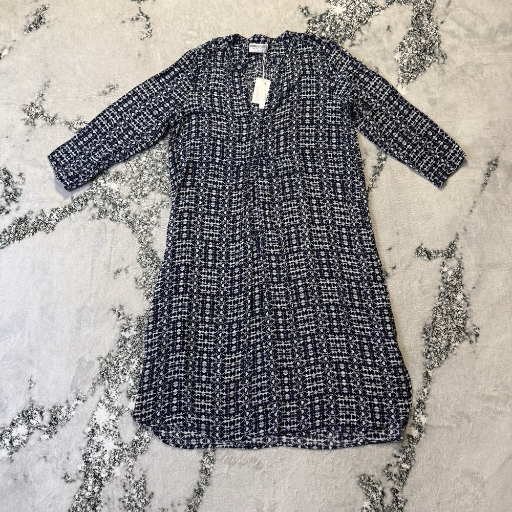 One Season Dress Womens Size M Black White Geometric Pappy‎ Tunic 100% Viscose